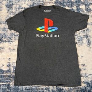 Sony Playstation Vintage Logo Design Classic T Shirt Mens Large Gray